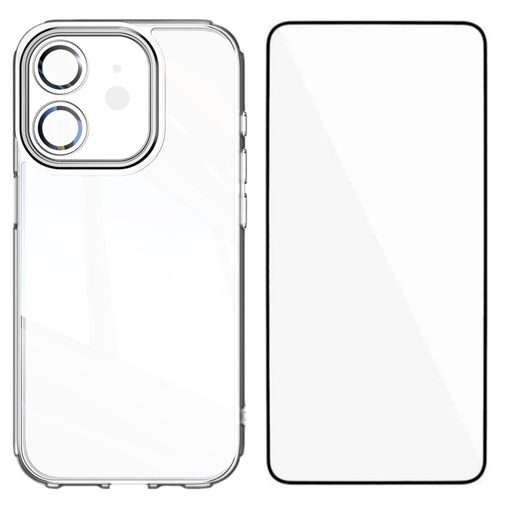 For iPhone 12 6.1 inch TPU Case WANLONFENG Shockproof Clear Phone Cover with Tempered Glass Film - Transparent