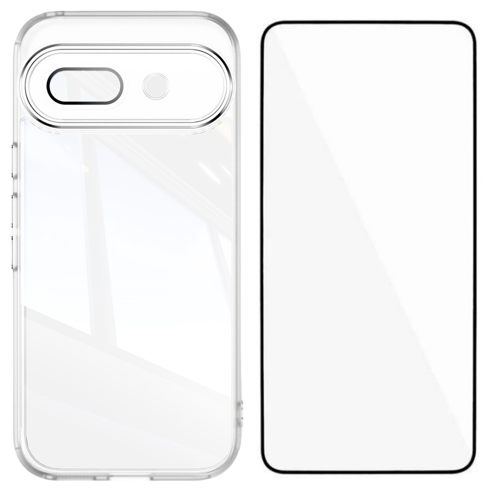 For Google Pixel 9a TPU Case WANLONFENG Shockproof Clear Phone Cover with Tempered Glass Film - Transparent
