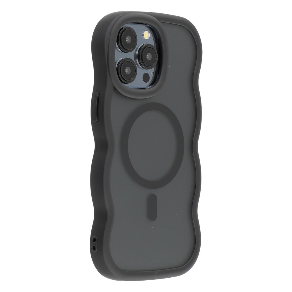 For iPhone 14 Pro Case Compatible with MagSafe TPU + PC Phone Back Cover Skin Touch Wave Shape - Black