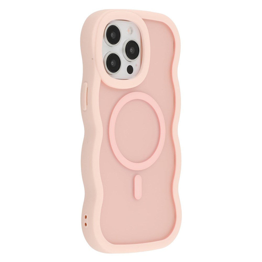 For iPhone 14 Pro Case Compatible with MagSafe TPU + PC Phone Back Cover Skin Touch Wave Shape - Pink