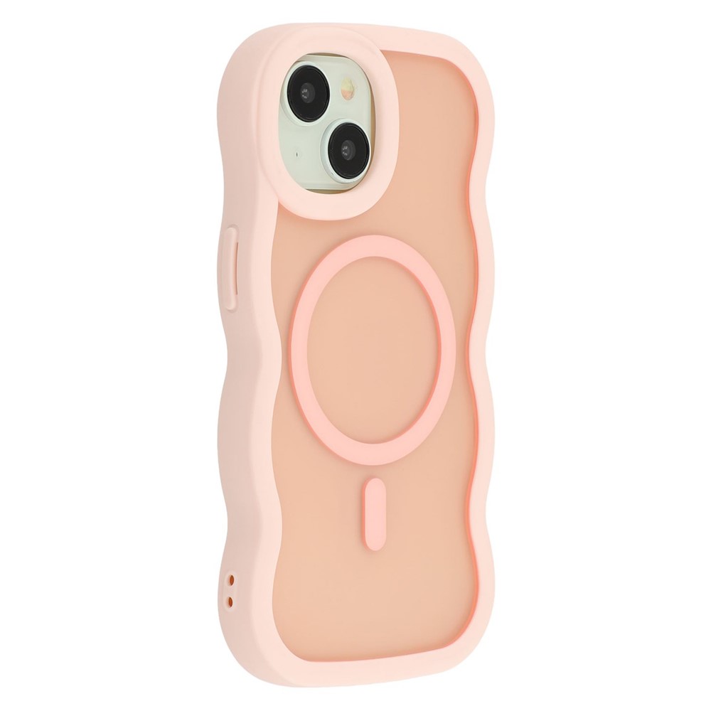For iPhone 14 Case Compatible with MagSafe TPU + PC Phone Back Cover Skin Touch Wave Shape - Pink