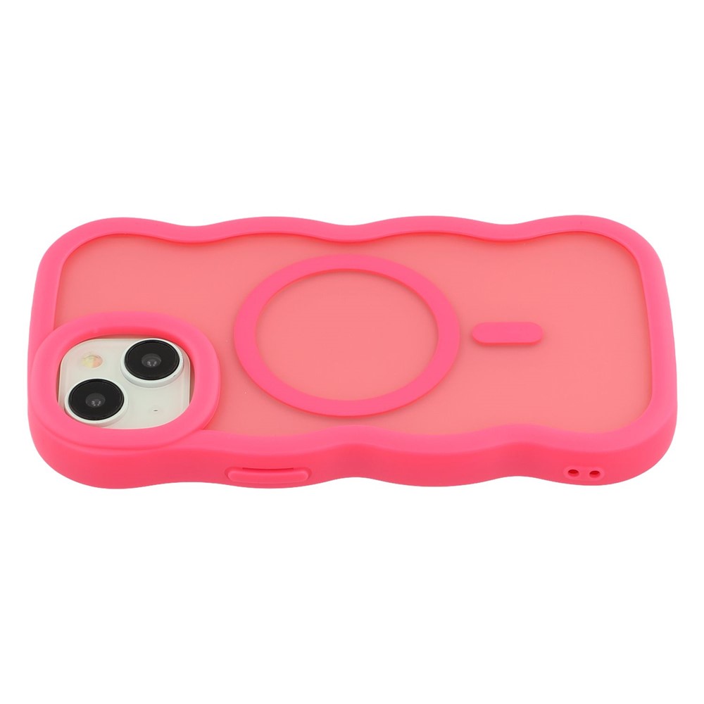 For iPhone 15 Plus / 14 Plus Case Compatible with MagSafe TPU + PC Phone Back Cover Skin Touch Wave Shape - Rose