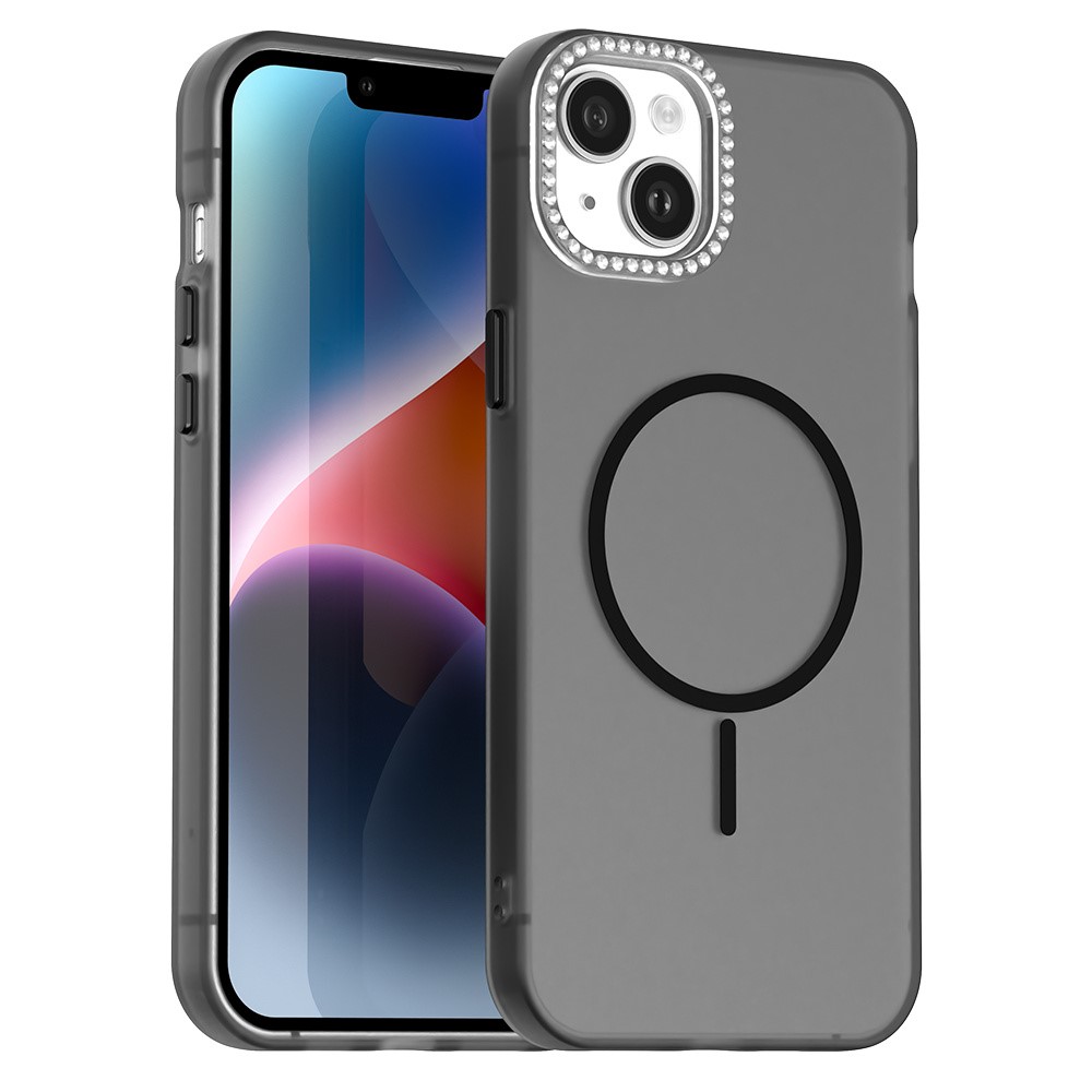 For iPhone 14 / 13 Case Compatible with MagSafe TPU + PC + PET Phone Cover Rhinestone Decor Lens Frame - Black