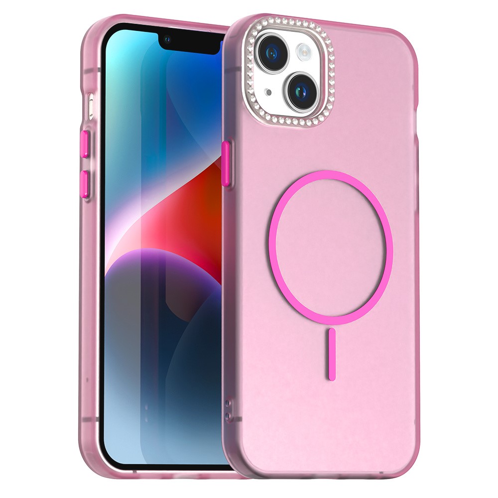 For iPhone 14 / 13 Case Compatible with MagSafe TPU + PC + PET Phone Cover Rhinestone Decor Lens Frame - Red