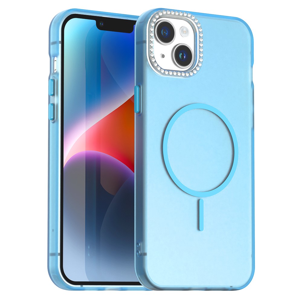 For iPhone 14 / 13 Case Compatible with MagSafe TPU + PC + PET Phone Cover Rhinestone Decor Lens Frame - Blue