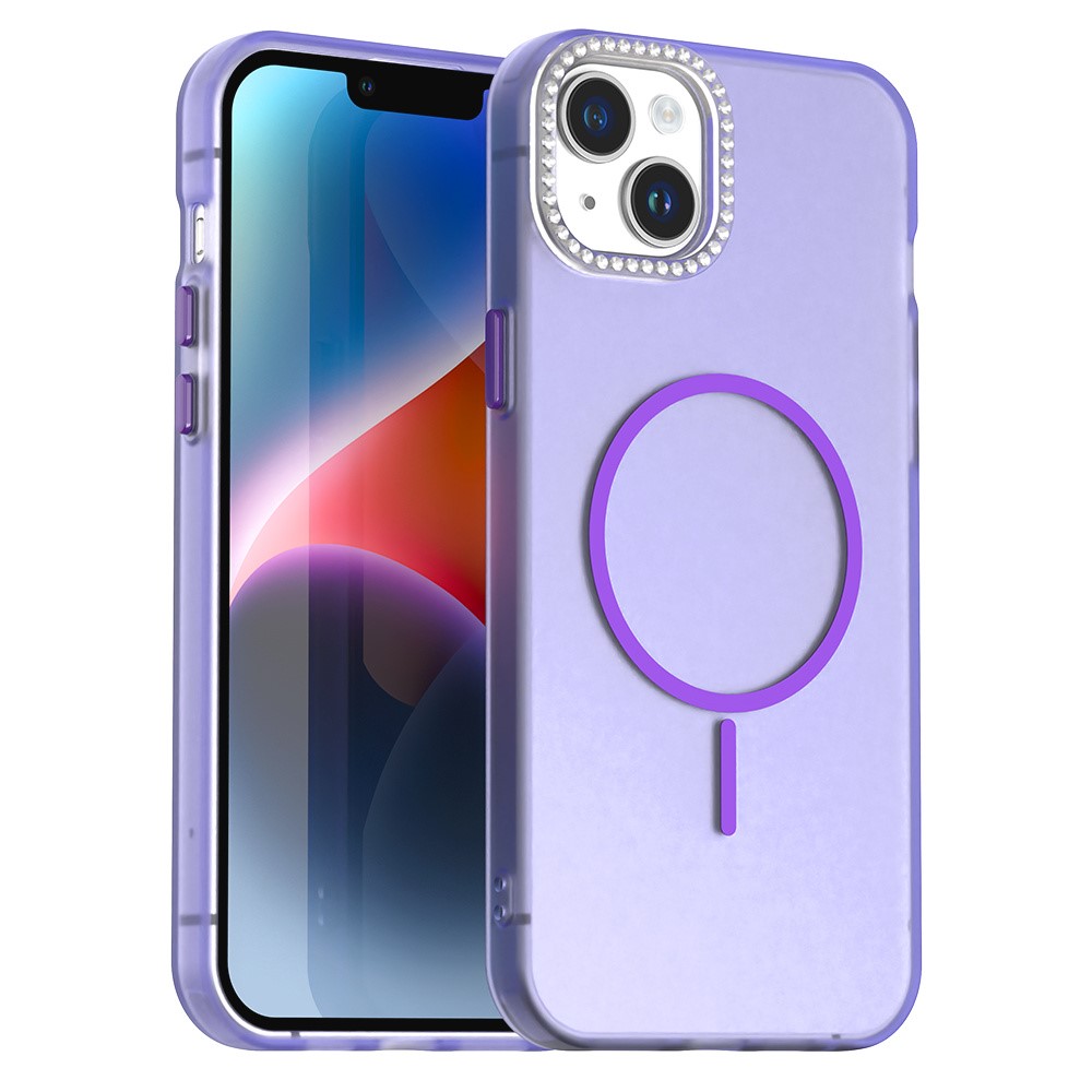 For iPhone 14 / 13 Case Compatible with MagSafe TPU + PC + PET Phone Cover Rhinestone Decor Lens Frame - Purple