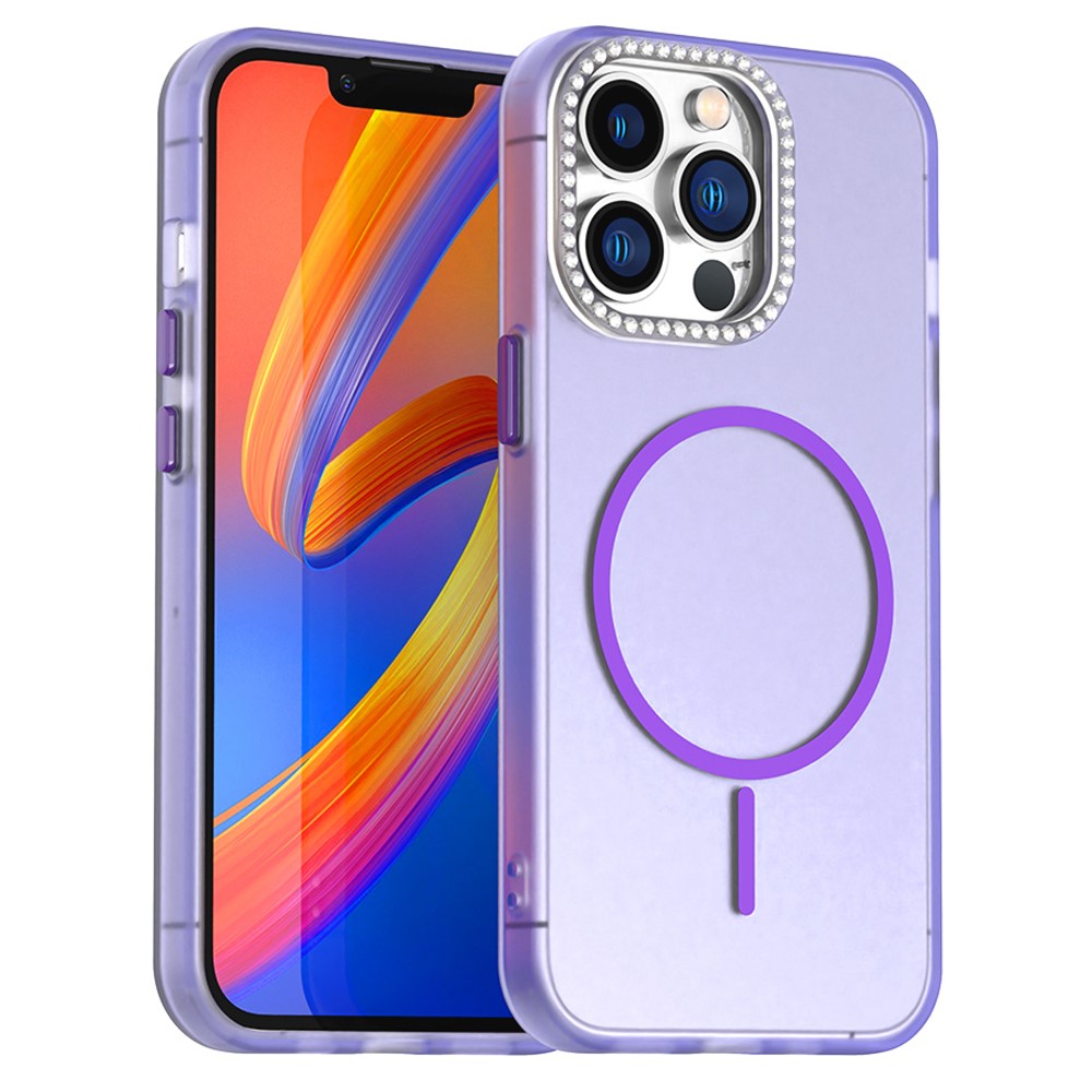 For iPhone 13 Pro Case Compatible with MagSafe TPU + PC + PET Phone Cover Rhinestone Decor Lens Frame - Purple