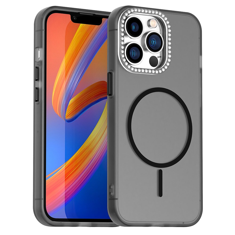 For iPhone 13 Pro Max Case Compatible with MagSafe TPU + PC + PET Phone Cover Rhinestone Decor Lens Frame - Black