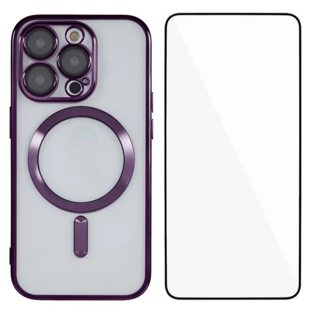 For iPhone 12 Pro Max 6.7 inch Magnetic Case WANLONFENG Full Protection Electroplated TPU Cover with Tempered Glass - Dark Purple