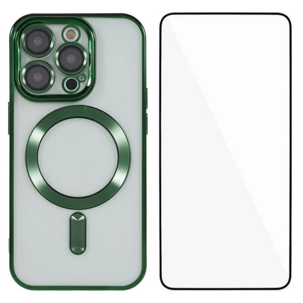 For iPhone 11 Pro Magnetic Case WANLONFENG Full Protection Electroplated TPU Cover with Tempered Glass - Green