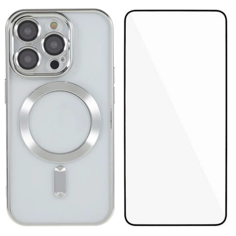 For iPhone 11 Pro Magnetic Case WANLONFENG Full Protection Electroplated TPU Cover with Tempered Glass - Silver