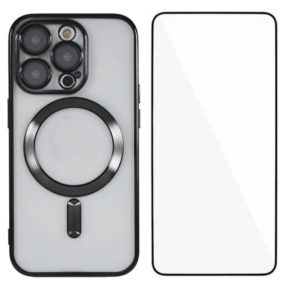 For iPhone 12 Pro 6.1 inch Magnetic Case WANLONFENG Full Protection Electroplated TPU Cover with Tempered Glass - Black