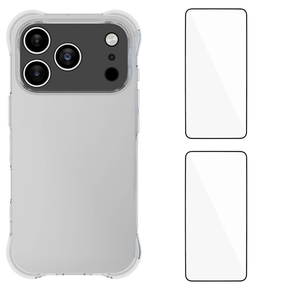 For iPhone 17 Pro TPU Case WANLONFENG WL2 Series 2.0mm Phone Cover with 2Pcs Tempered Glass Films - Transparent