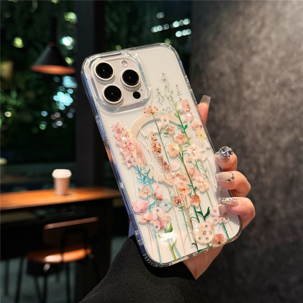 For iPhone 15 Pro Max Case Compatible with MagSafe Laser Flower PC+TPU Clear Phone Cover - Campanula