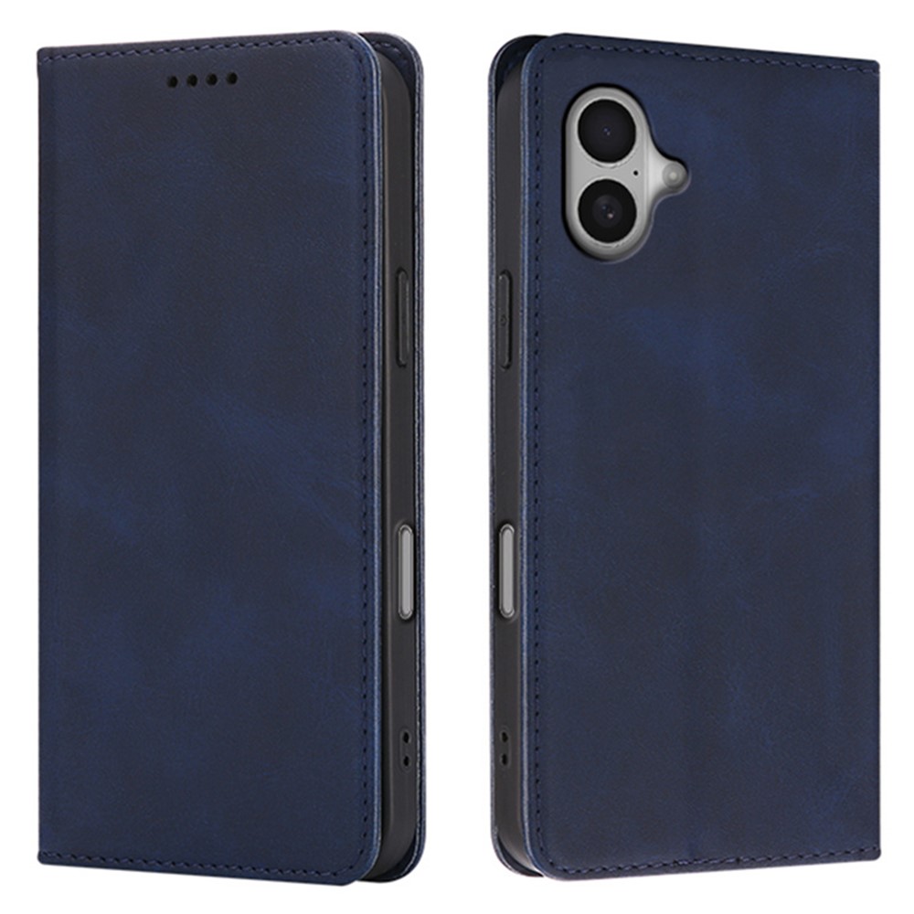 For iPhone 16 Plus Case Wallet Calf Texture Leather Phone Cover with Hidden Magnetic Closure - Blue