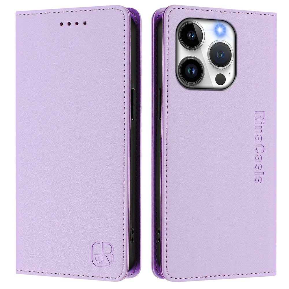 For iPhone 15 Pro Leather Case RINACASIS RC01 Phone Cover with RFID Blocking Wallet Stand - Light Purple