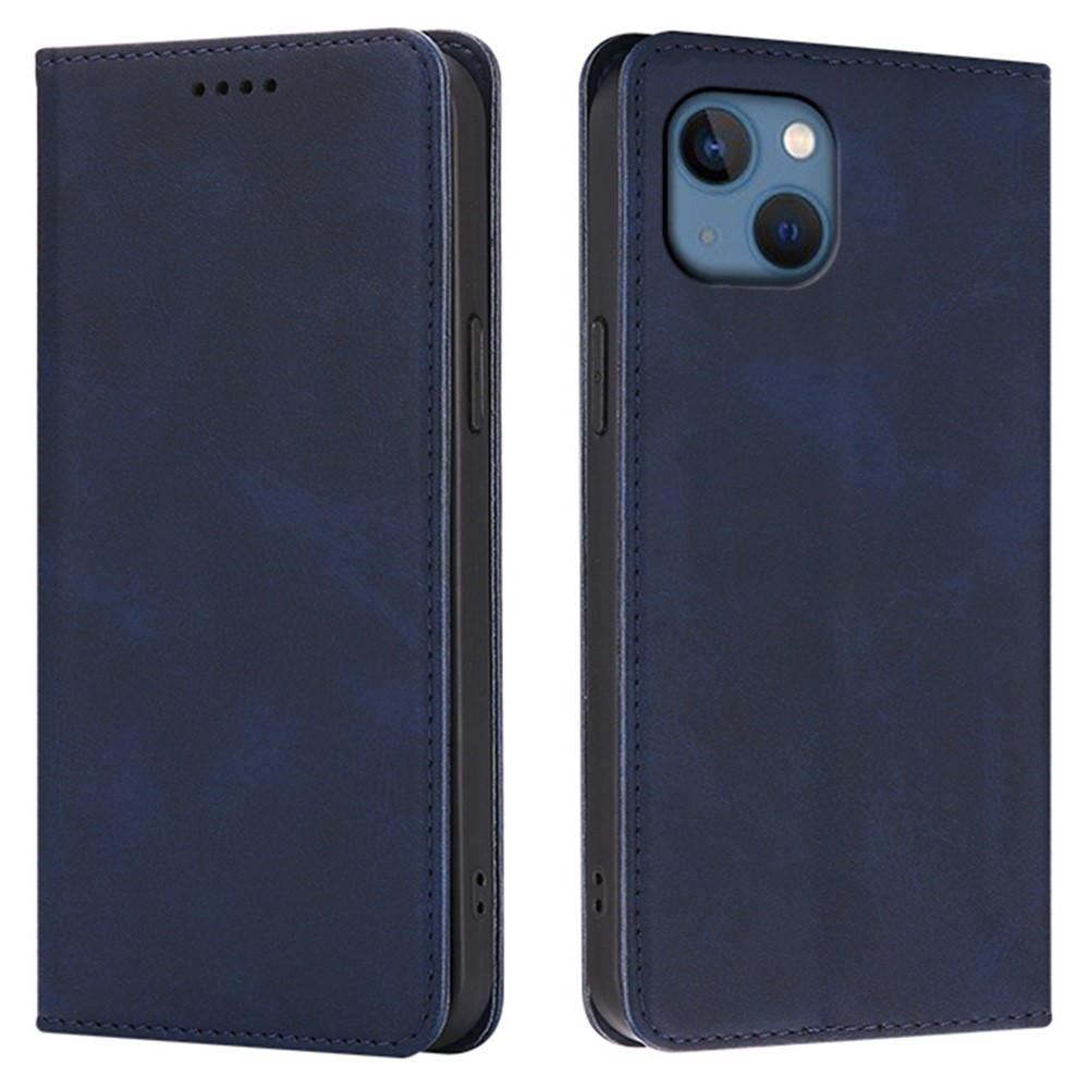 For iPhone 15 Case Wallet Calf Texture Leather Phone Cover with Hidden Magnetic Closure - Blue