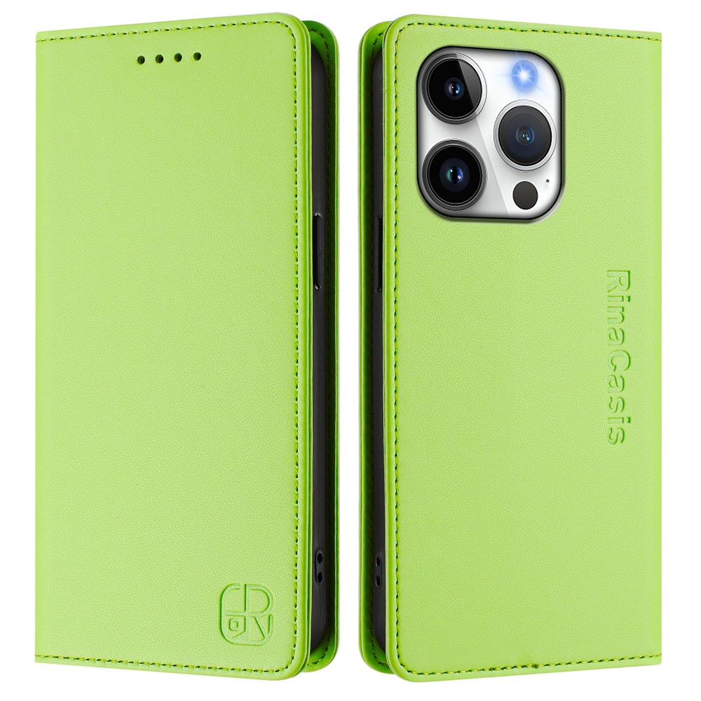 For iPhone 16 Pro Leather Case RINACASIS RC01 Phone Cover with RFID Blocking Wallet Stand - Green