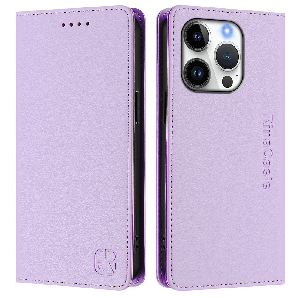 For iPhone 16 Pro Leather Case RINACASIS RC01 Phone Cover with RFID Blocking Wallet Stand - Light Purple
