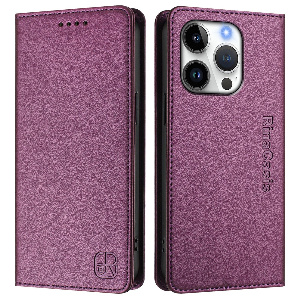 For iPhone 16 Pro Leather Case RINACASIS RC01 Phone Cover with RFID Blocking Wallet Stand - Violet