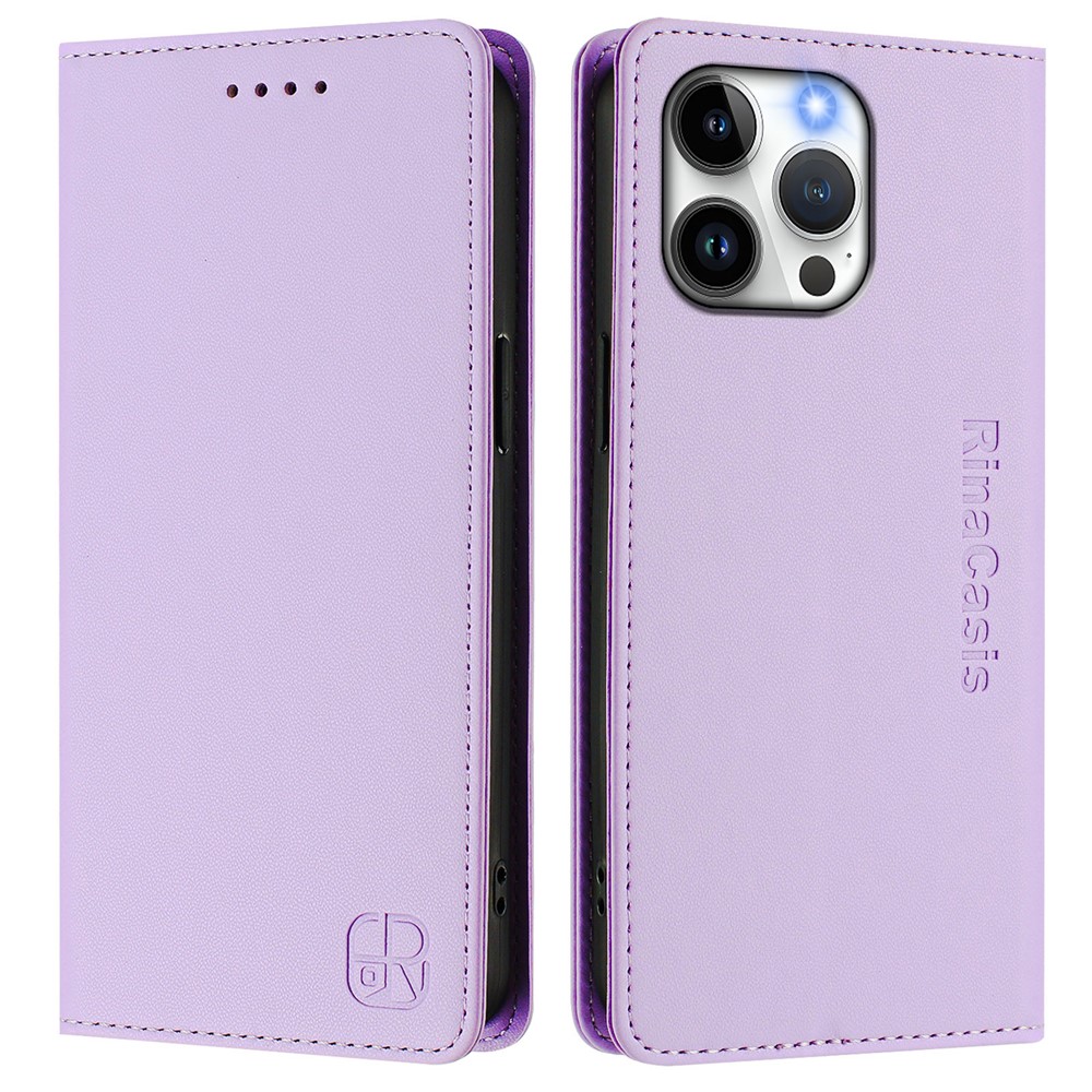 For iPhone 15 Pro Max Leather Case RINACASIS RC01 Phone Cover with RFID Blocking Wallet Stand - Light Purple