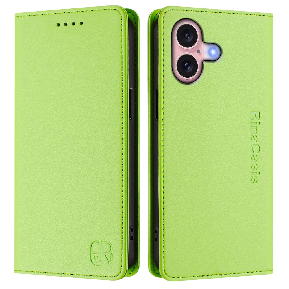 For iPhone 16 Leather Case RINACASIS RC01 Phone Cover with RFID Blocking Wallet Stand - Green