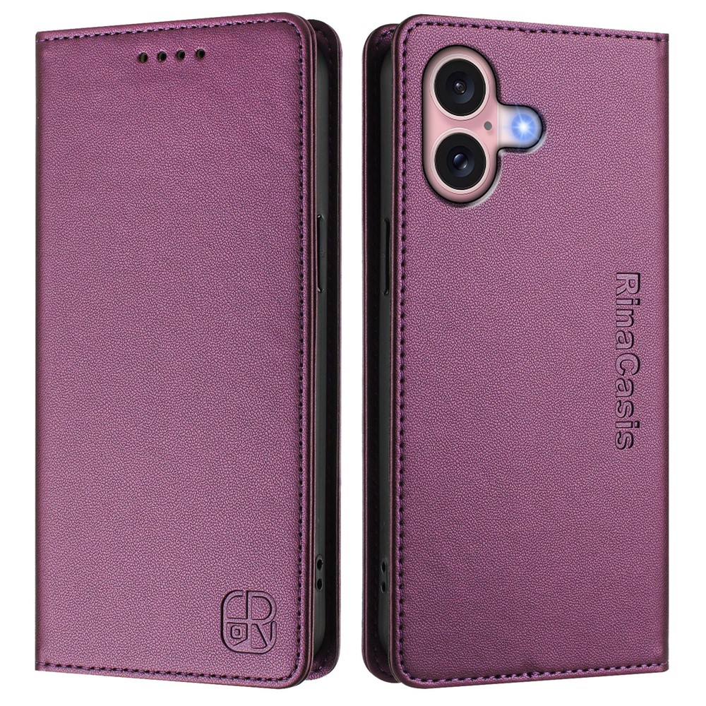 For iPhone 16 Leather Case RINACASIS RC01 Phone Cover with RFID Blocking Wallet Stand - Violet