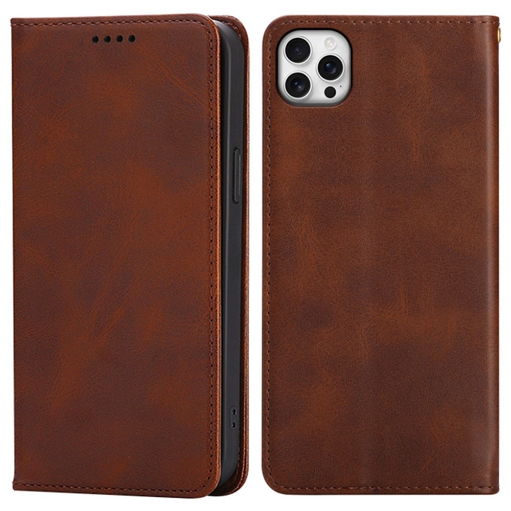 For iPhone 13 Pro Max Case Wallet Calf Texture Leather Phone Cover with Hidden Magnetic Closure - Brown