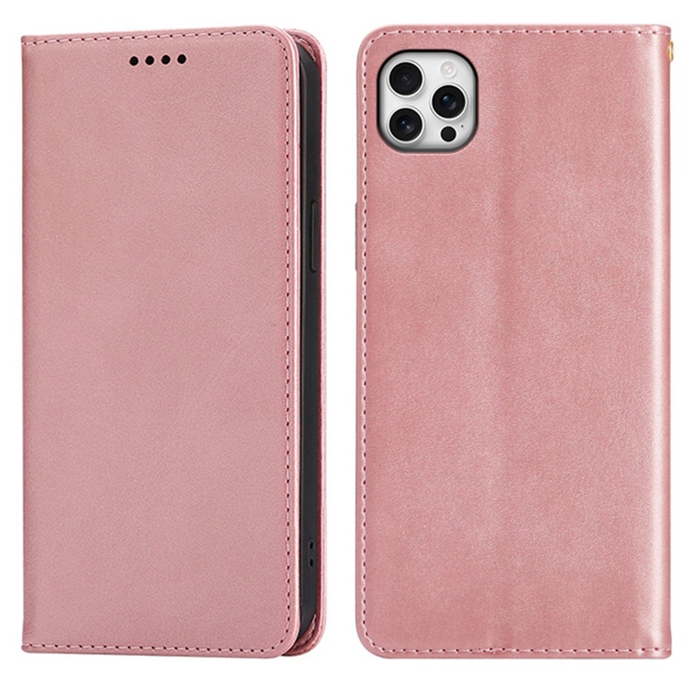 For iPhone 13 Pro Max Case Wallet Calf Texture Leather Phone Cover with Hidden Magnetic Closure - Rose Gold