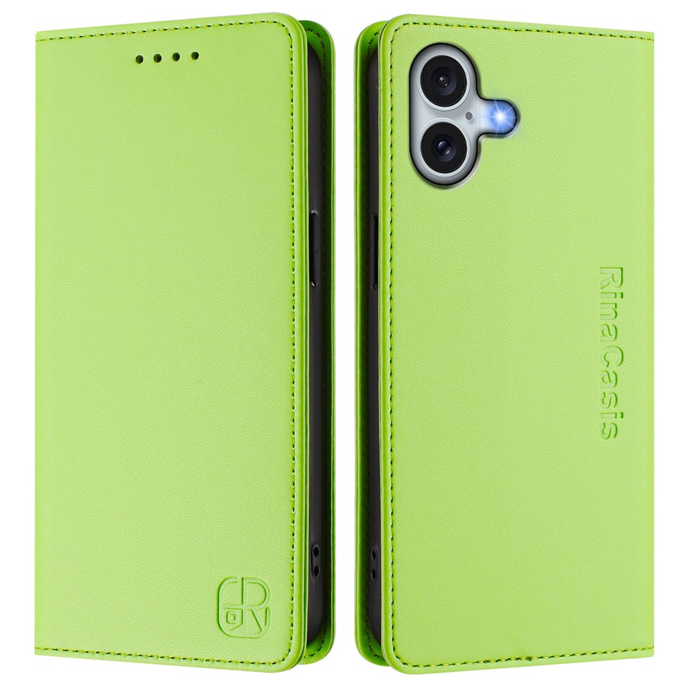 For iPhone 16 Plus Leather Case RINACASIS RC01 Phone Cover with RFID Blocking Wallet Stand - Green