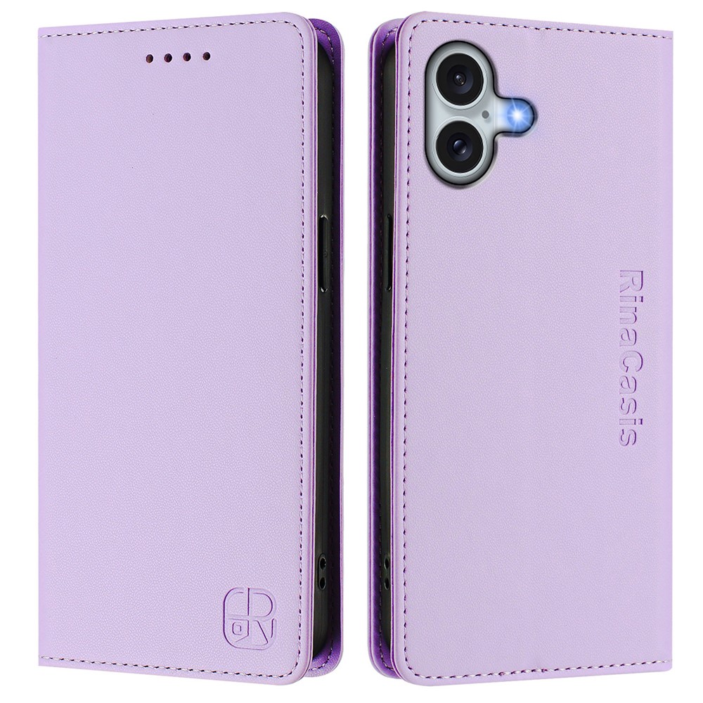 For iPhone 16 Plus Leather Case RINACASIS RC01 Phone Cover with RFID Blocking Wallet Stand - Light Purple