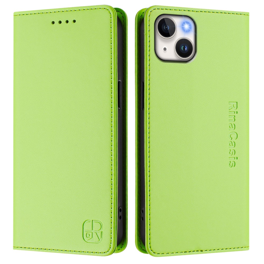 For iPhone 15 Plus Leather Case RINACASIS RC01 Phone Cover with RFID Blocking Wallet Stand - Green