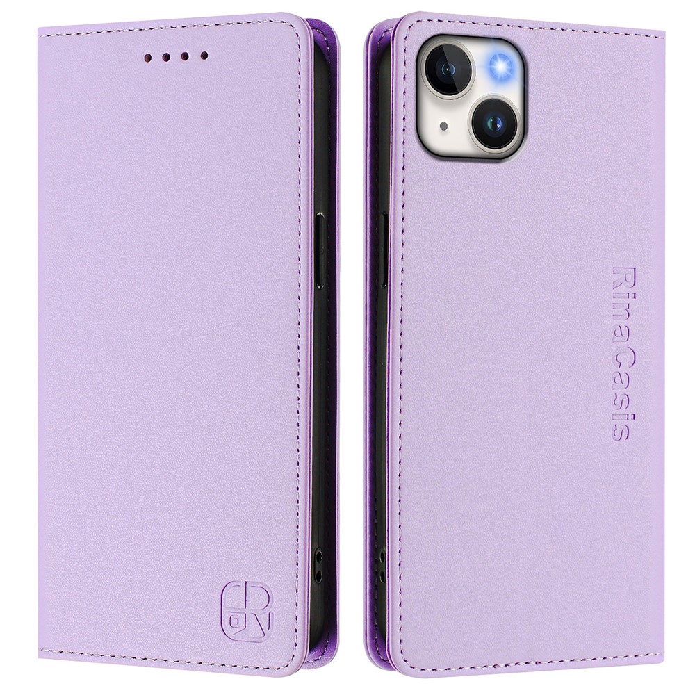 For iPhone 15 Plus Leather Case RINACASIS RC01 Phone Cover with RFID Blocking Wallet Stand - Light Purple