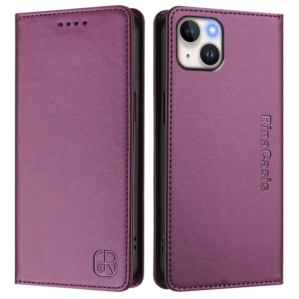 For iPhone 15 Plus Leather Case RINACASIS RC01 Phone Cover with RFID Blocking Wallet Stand - Violet