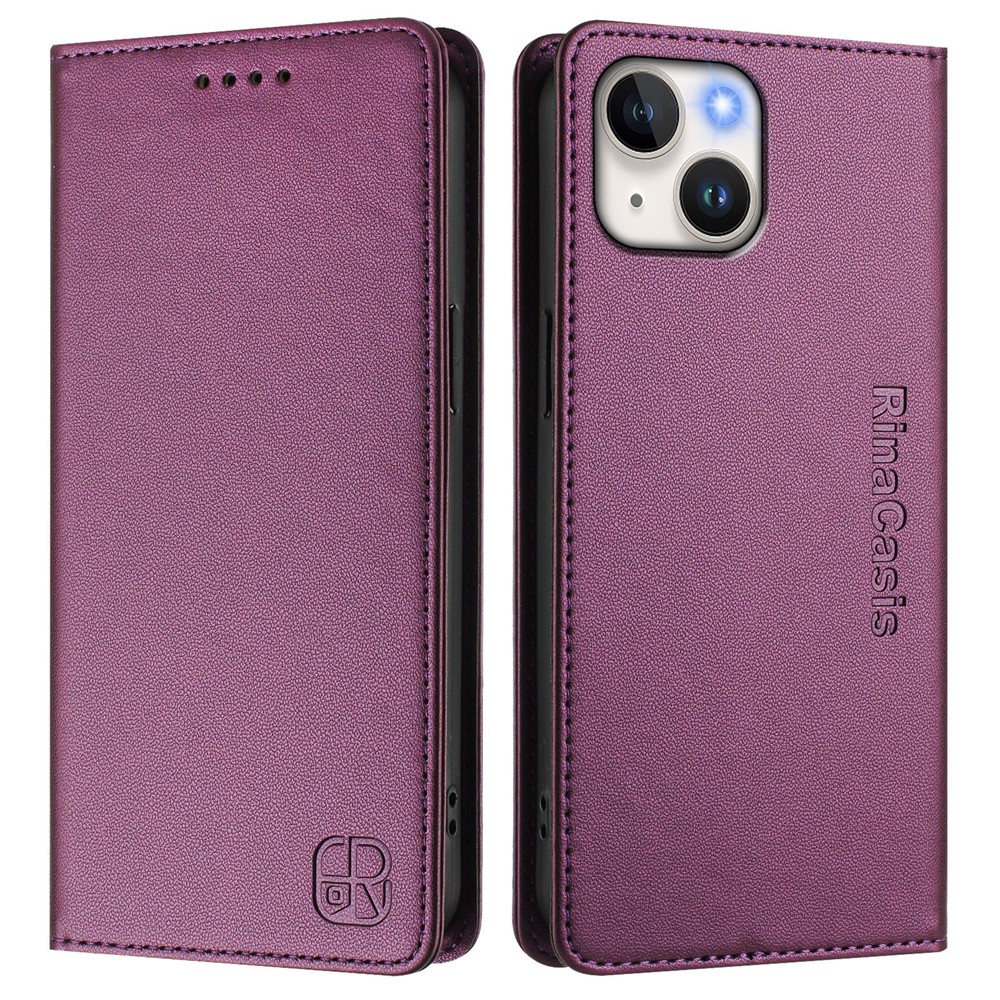For iPhone 15 Leather Case RINACASIS RC01 Phone Cover with RFID Blocking Wallet Stand - Violet