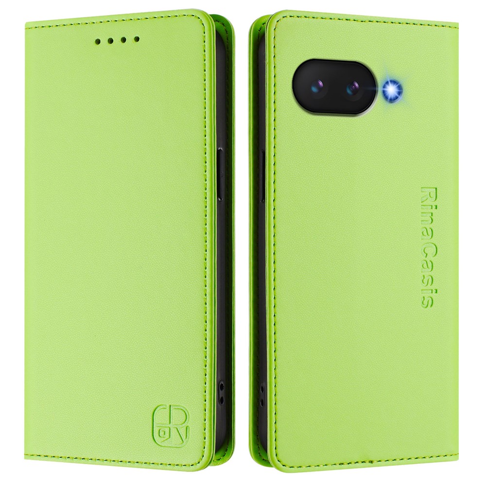 For Google Pixel 9a Leather Case RINACASIS RC01 Phone Cover with RFID Blocking Wallet Stand - Green
