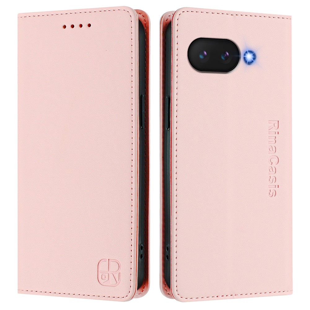 For Google Pixel 9a Leather Case RINACASIS RC01 Phone Cover with RFID Blocking Wallet Stand - Pink