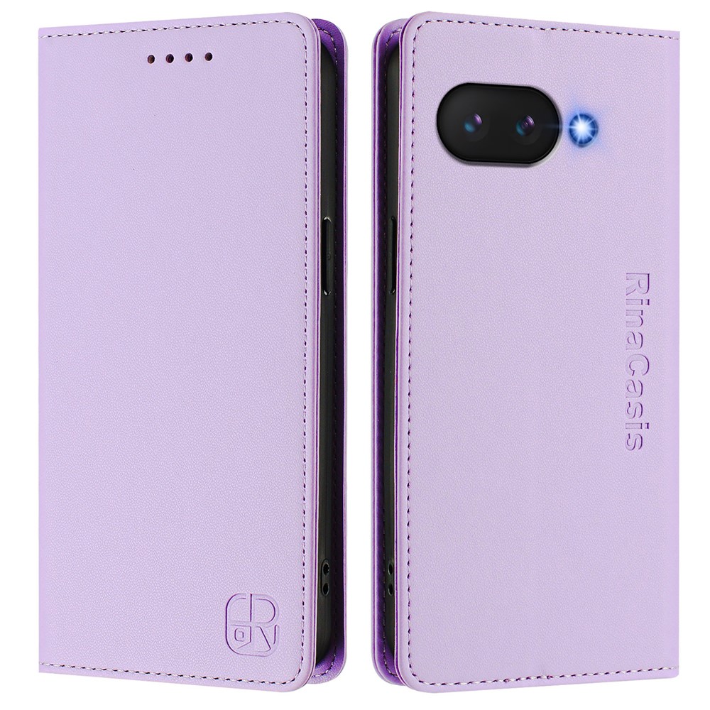 For Google Pixel 9a Leather Case RINACASIS RC01 Phone Cover with RFID Blocking Wallet Stand - Light Purple