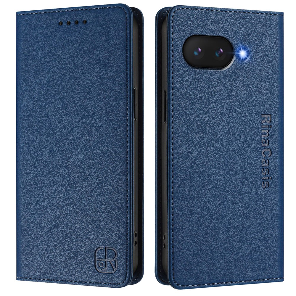 For Google Pixel 9a Leather Case RINACASIS RC01 Phone Cover with RFID Blocking Wallet Stand - Dark Blue