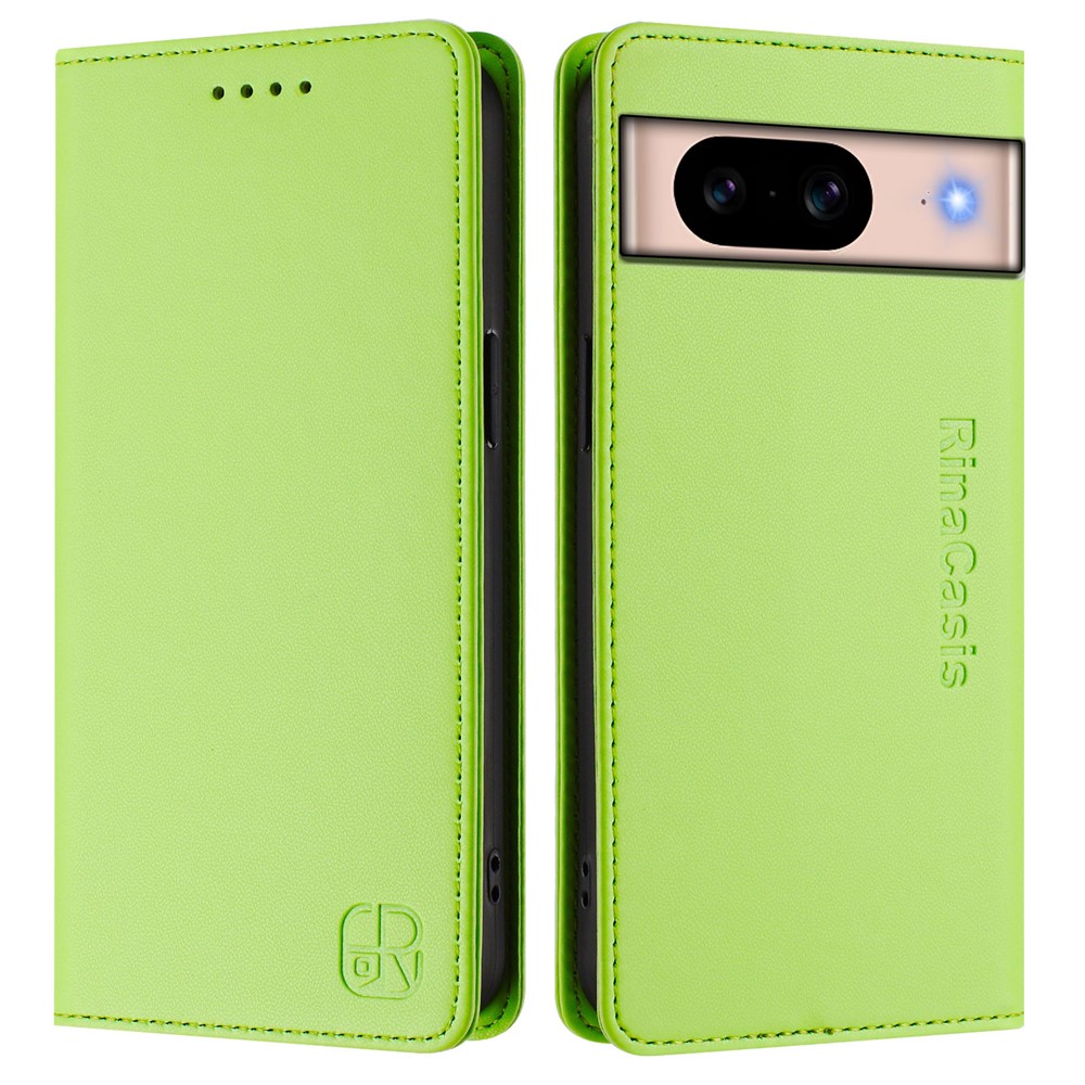 For Google Pixel 8a Leather Case RINACASIS RC01 Phone Cover with RFID Blocking Wallet Stand - Green