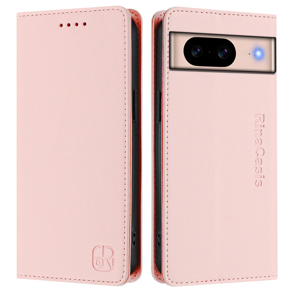 For Google Pixel 8a Leather Case RINACASIS RC01 Phone Cover with RFID Blocking Wallet Stand - Pink