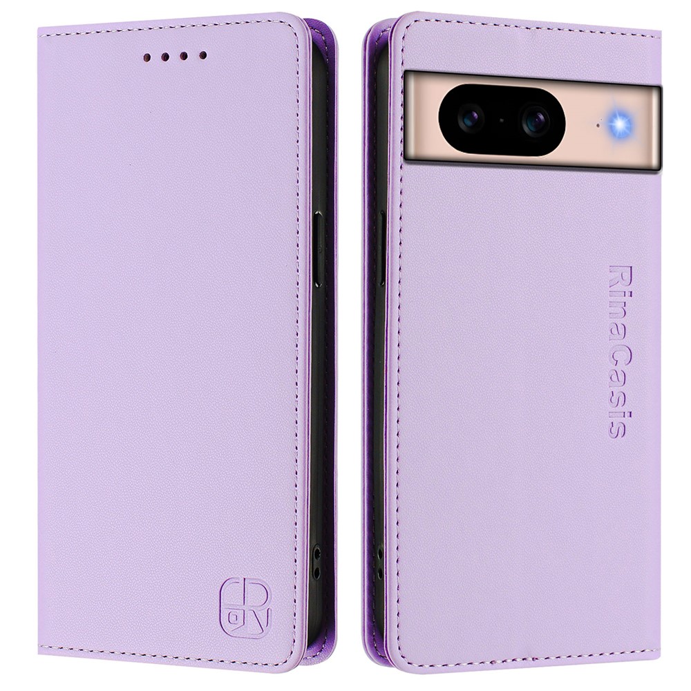 For Google Pixel 8a Leather Case RINACASIS RC01 Phone Cover with RFID Blocking Wallet Stand - Light Purple