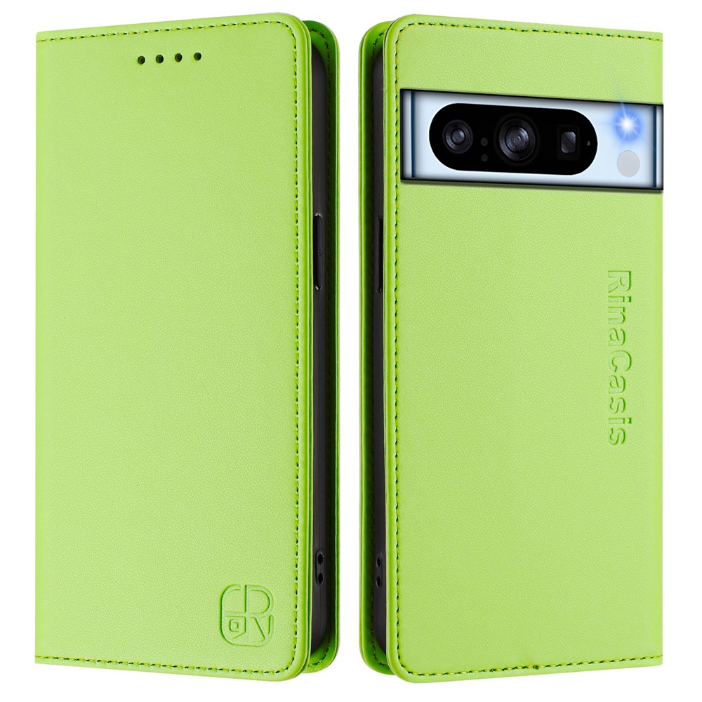 For Google Pixel 8 Pro Leather Case RINACASIS RC01 Phone Cover with RFID Blocking Wallet Stand - Green