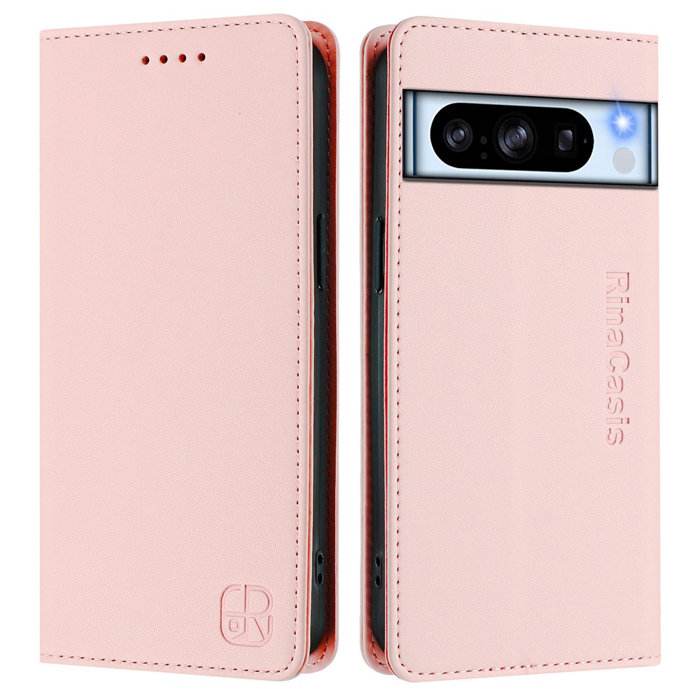 For Google Pixel 8 Pro Leather Case RINACASIS RC01 Phone Cover with RFID Blocking Wallet Stand - Pink