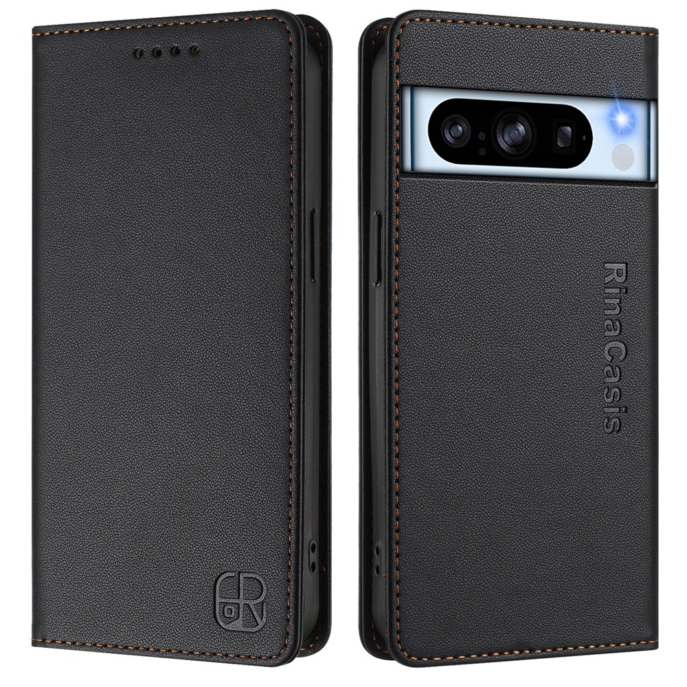 For Google Pixel 8 Pro Leather Case RINACASIS RC01 Phone Cover with RFID Blocking Wallet Stand - Black
