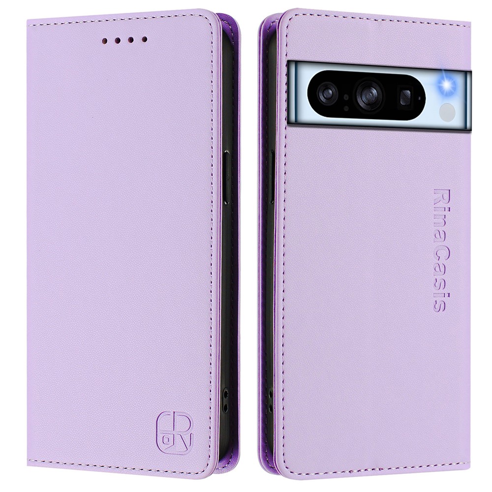 For Google Pixel 8 Pro Leather Case RINACASIS RC01 Phone Cover with RFID Blocking Wallet Stand - Light Purple