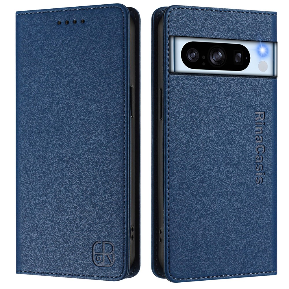 For Google Pixel 8 Pro Leather Case RINACASIS RC01 Phone Cover with RFID Blocking Wallet Stand - Dark Blue