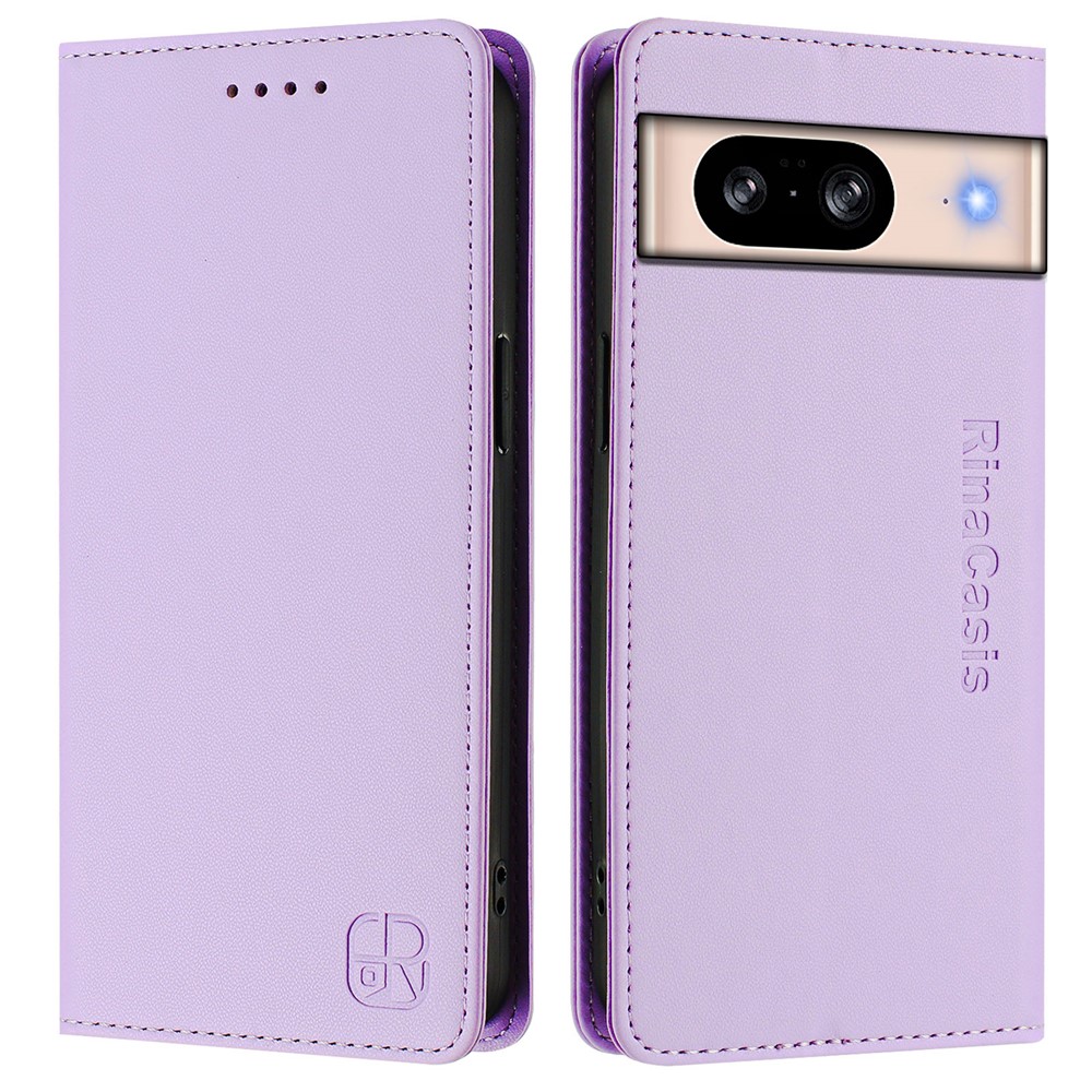 For Google Pixel 8 Leather Case RINACASIS RC01 Phone Cover with RFID Blocking Wallet Stand - Light Purple