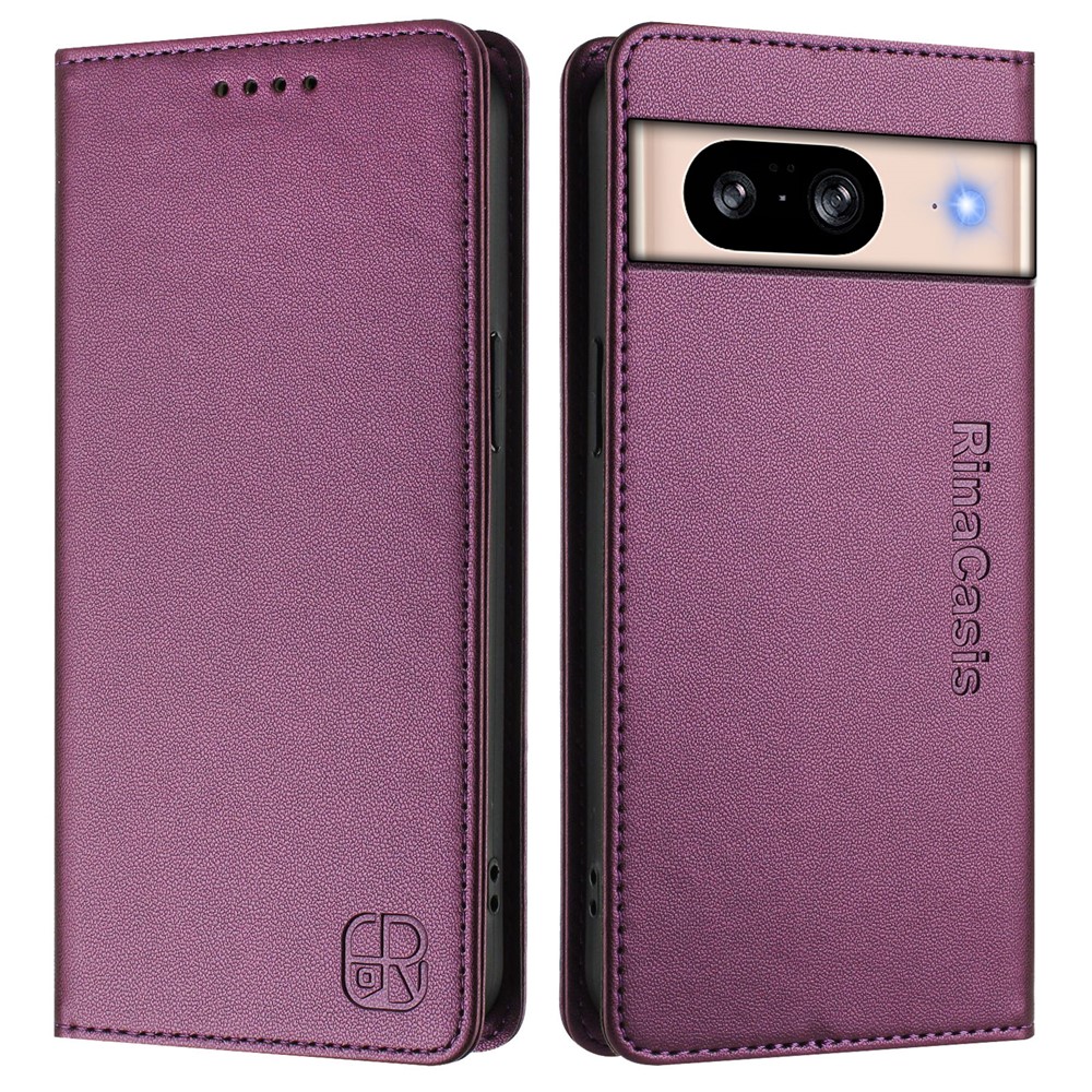 For Google Pixel 8 Leather Case RINACASIS RC01 Phone Cover with RFID Blocking Wallet Stand - Violet