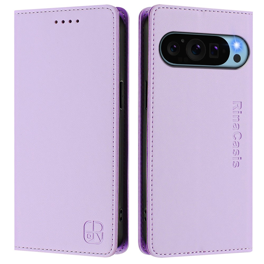 For Google Pixel 9 Pro / Google Pixel 9 Leather Case RINACASIS RC01 Phone Cover with RFID Blocking Wallet Stand - Light Purple